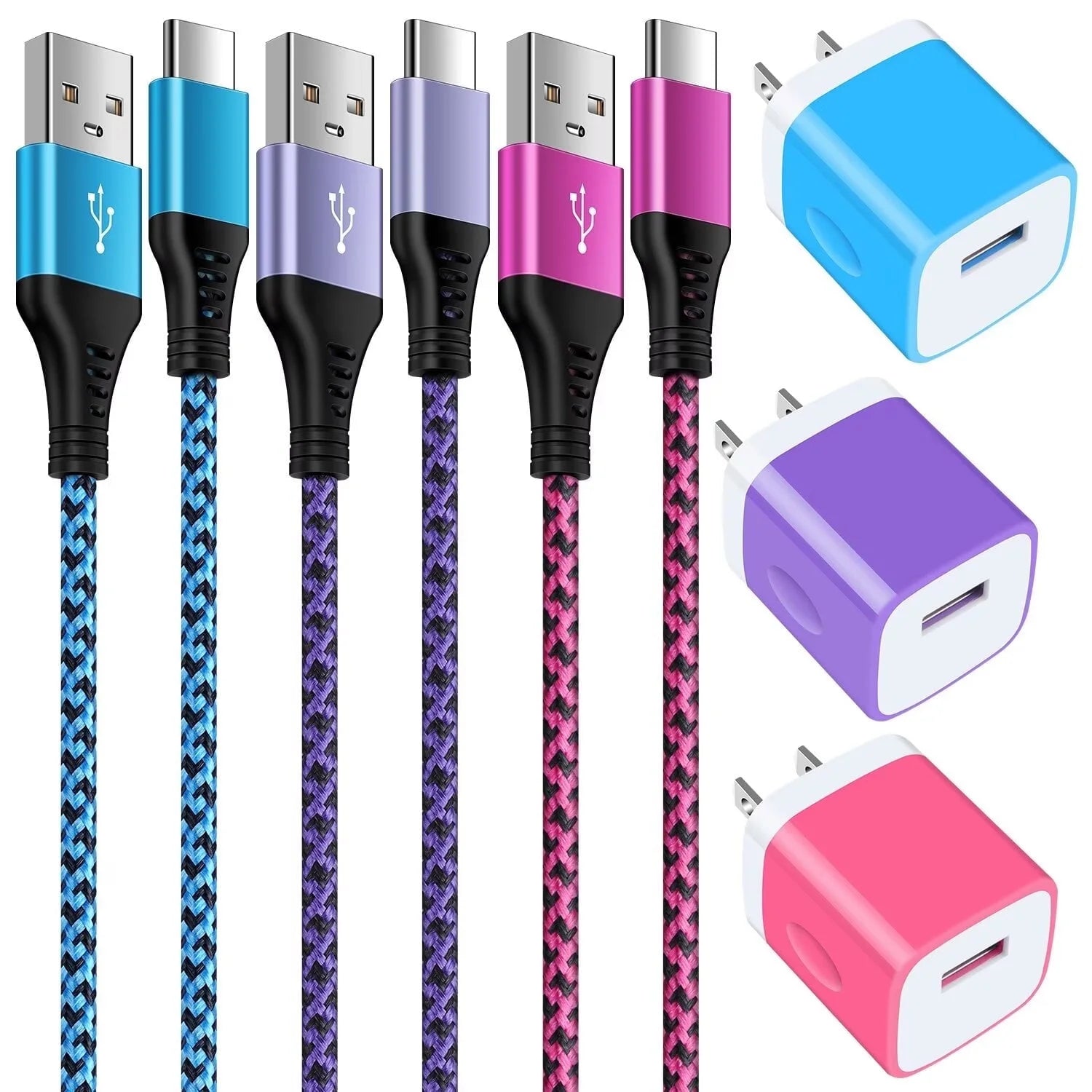 Charging Block,Type C Charger Block Fast Charging 3PCS 1A/5V Usb Wall Charger Block Adapter Plug with 3PCS Type C Charging Cables 6Ft USB C Cable High Speed Android Charger Phone Cords Type C