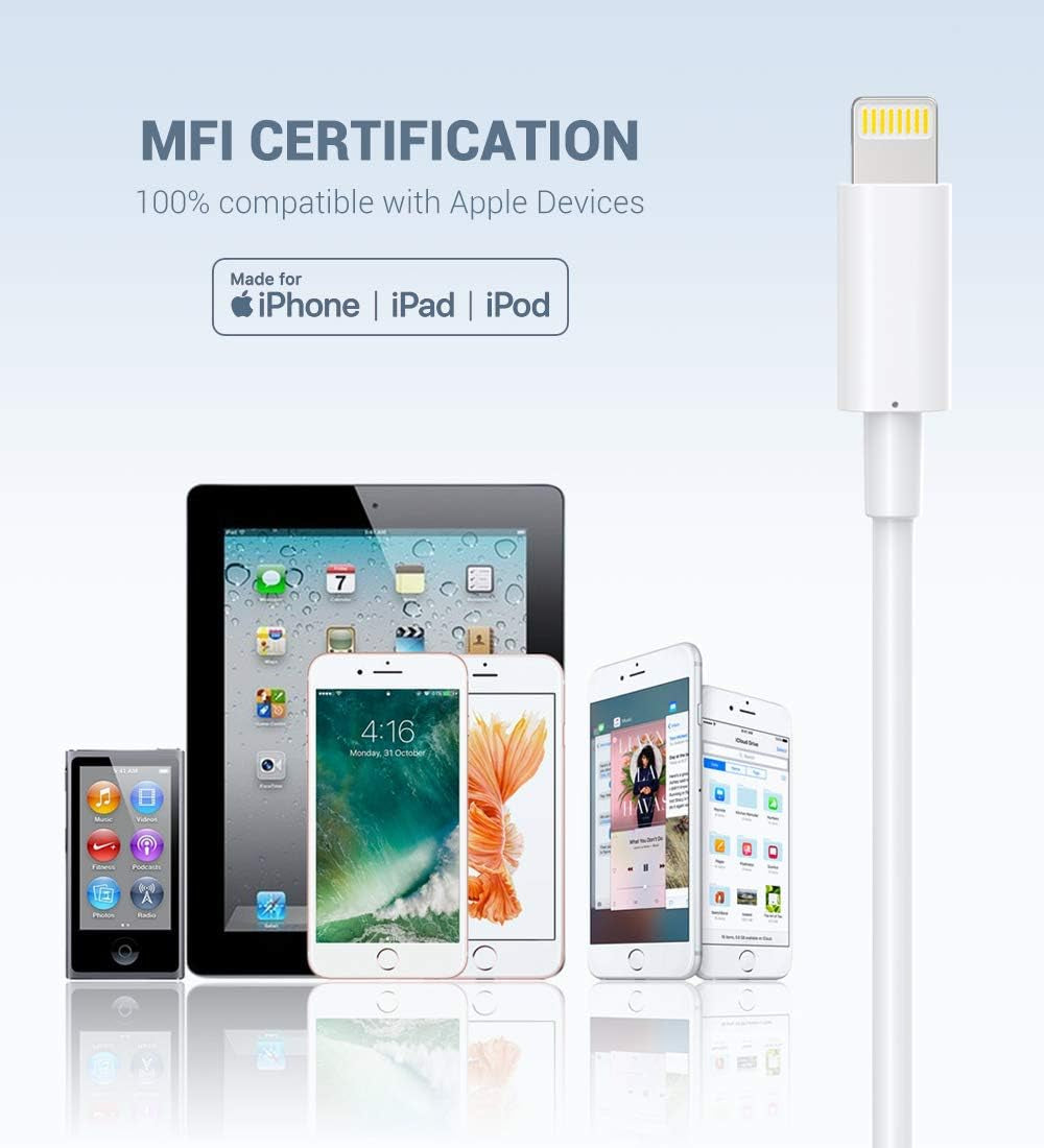 Lightning Cable Mfi Certified, Iphone Charger 3 Pack 3FT Lightning to USB Cable Cord, 2.4Afast Charging Wire Compatible with Iphone 14 13 12 11 Pro Max Mini SE XS MAX XR X 8 7 6 Plus, White