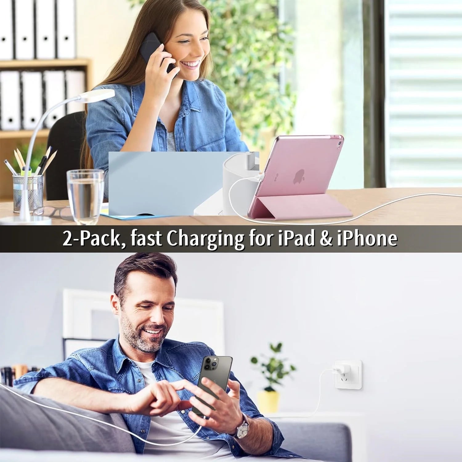 2 Pack 20W USB-C Power Adapter and 60W USB-C Charge Cable (1.5 M),White
