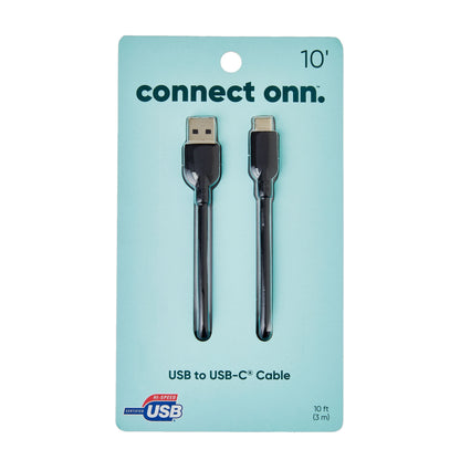 . 10Ft USB to USB-C Cable, Black, Compatible with USB-C Devices