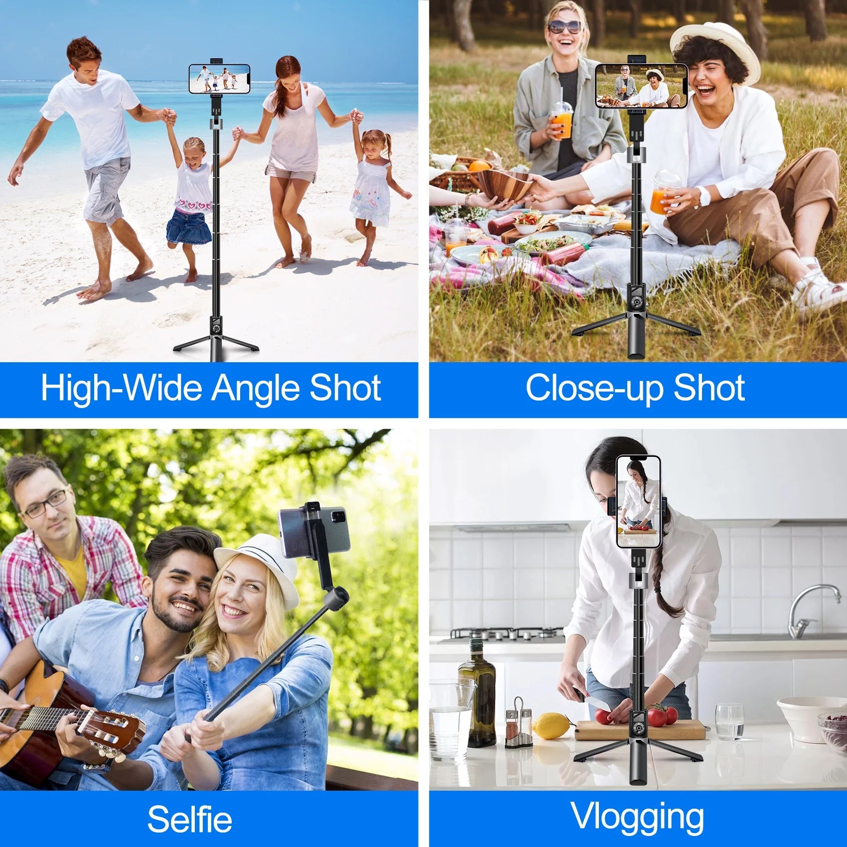 Selfie Stick Tripod with Remote, 40" Extendable Aluminum Pocket Tripod for Cell Phone 4-7" Lightweight Travel Phone Stand