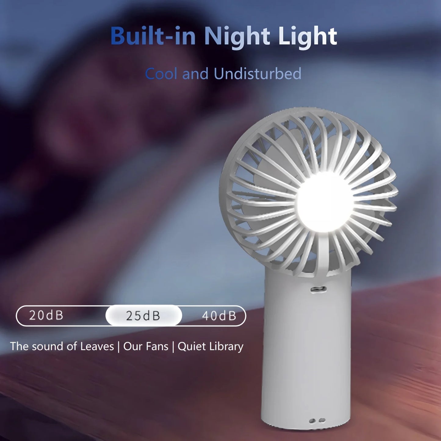 4000Mah Handheld Fan Mini Portrable Fan Battery Operated with 3 Speed, USB Rechargeable, White