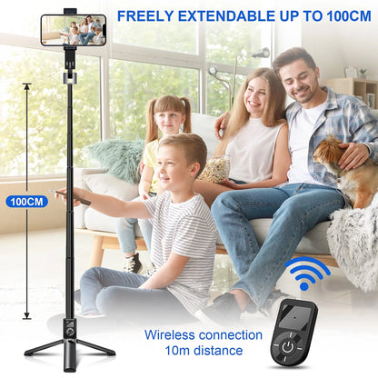 Selfie Stick Tripod with Remote, 40" Extendable Aluminum Pocket Tripod for Cell Phone 4-7" Lightweight Travel Phone Stand