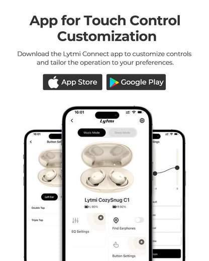 Lytmi Cozysnug Sleep Earbuds, Noise Blocking, Comfy for Side Sleepers, Bluetooth 5.3, Smallest Call Earphones, 21H Playtime, Commute,Sports Headphones