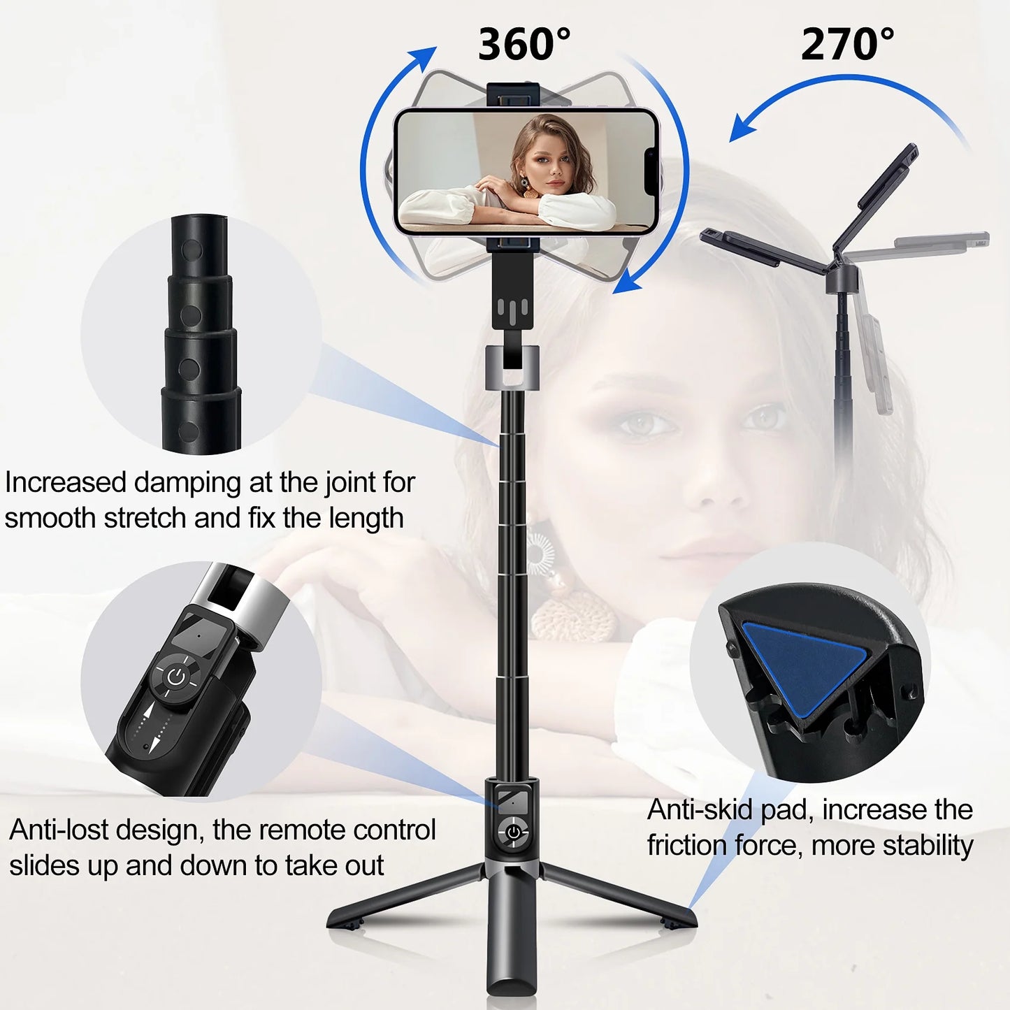 Selfie Stick Tripod with Remote, 40" Extendable Aluminum Pocket Tripod for Cell Phone 4-7" Lightweight Travel Phone Stand