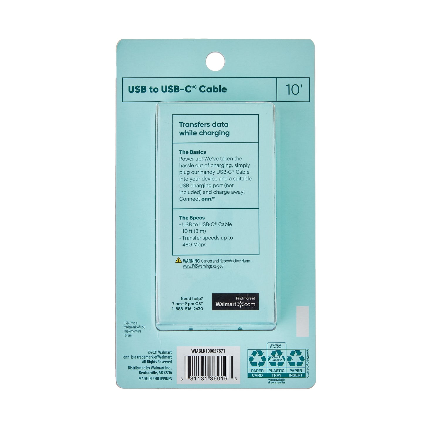 . 10Ft USB to USB-C Cable, Black, Compatible with USB-C Devices