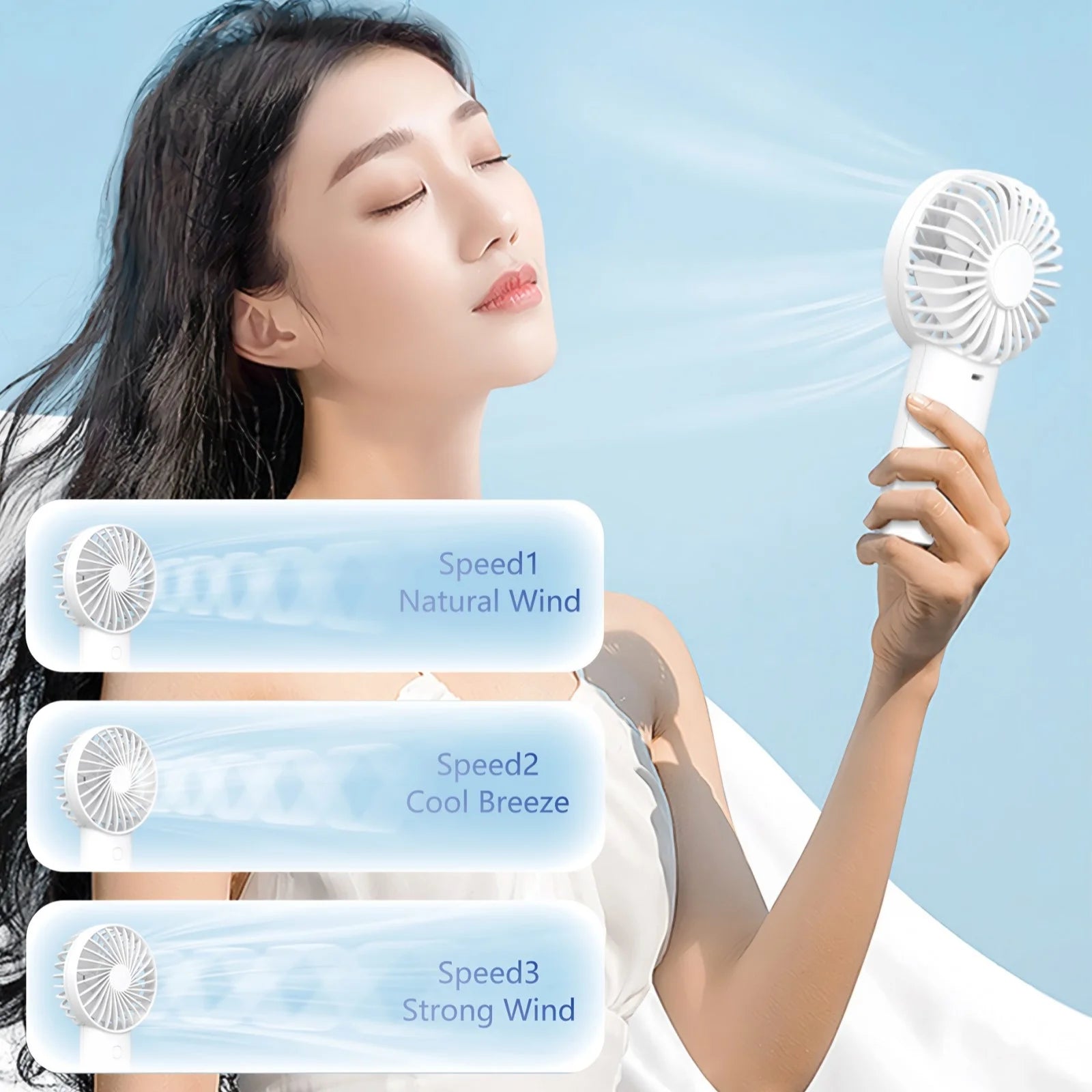 4000Mah Handheld Fan Mini Portrable Fan Battery Operated with 3 Speed, USB Rechargeable, White