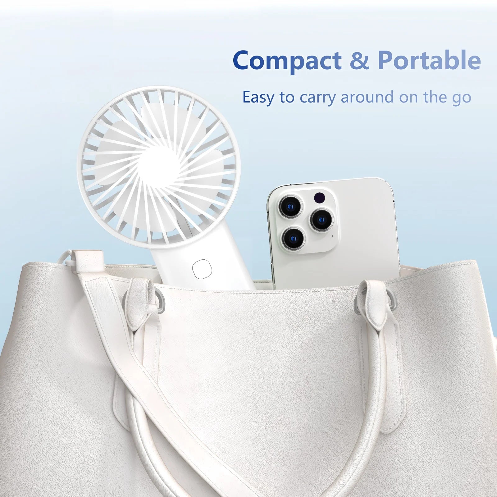 4000Mah Handheld Fan Mini Portrable Fan Battery Operated with 3 Speed, USB Rechargeable, White