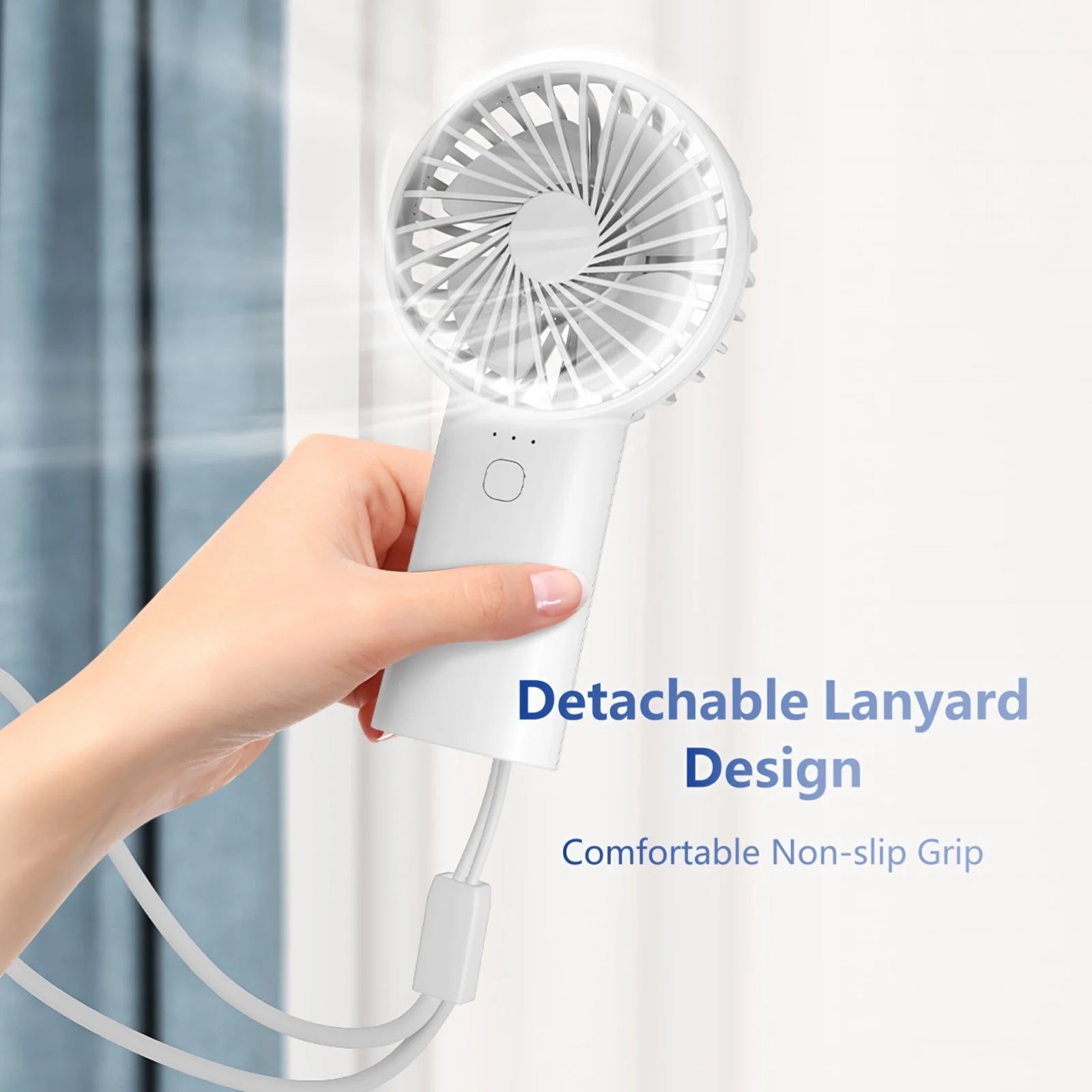 4000Mah Handheld Fan Mini Portrable Fan Battery Operated with 3 Speed, USB Rechargeable, White